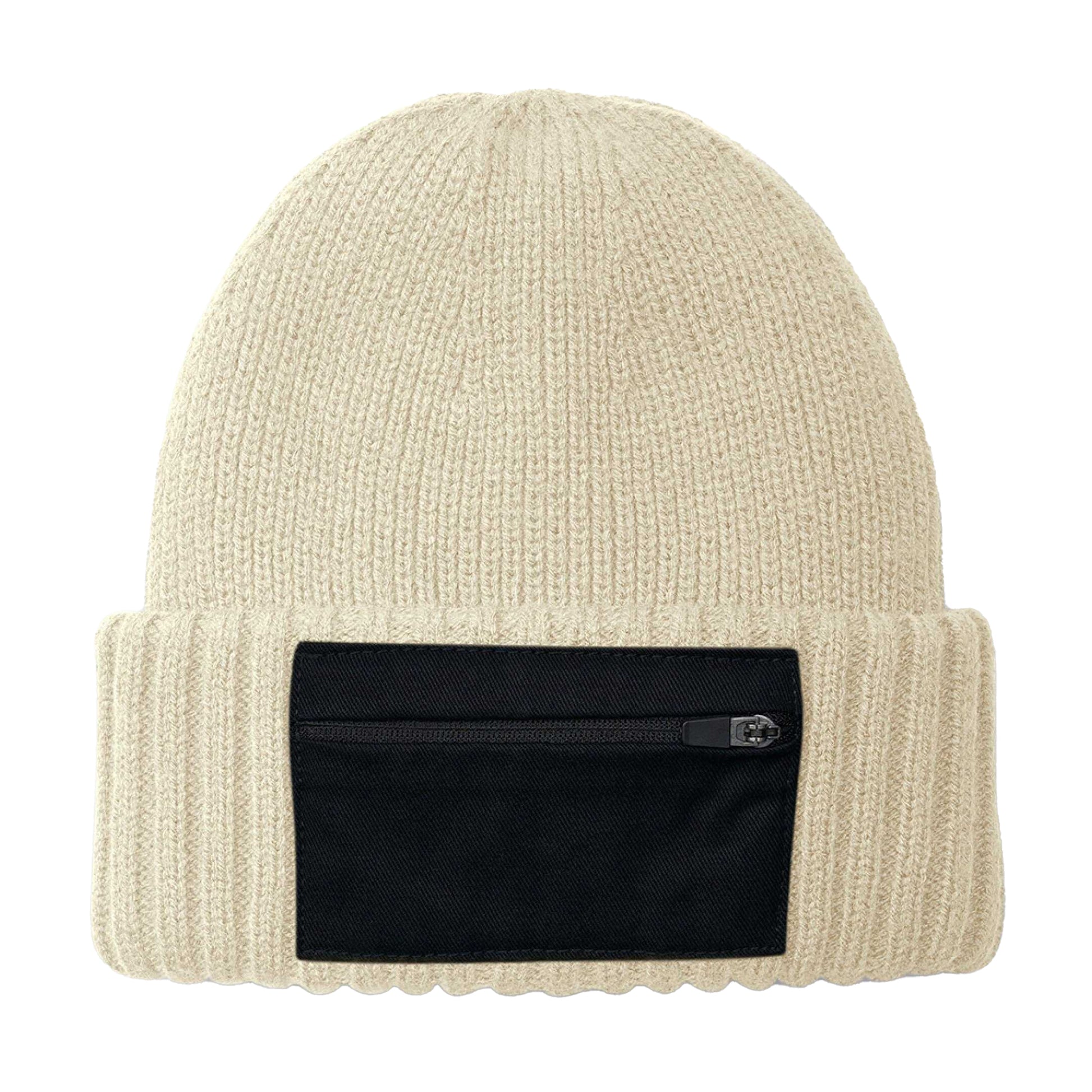 Sand-Black - Back - Beechfield Unisex Adult Zip Patch Beanie