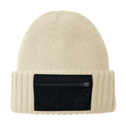 Sand-Black - Back - Beechfield Unisex Adult Zip Patch Beanie