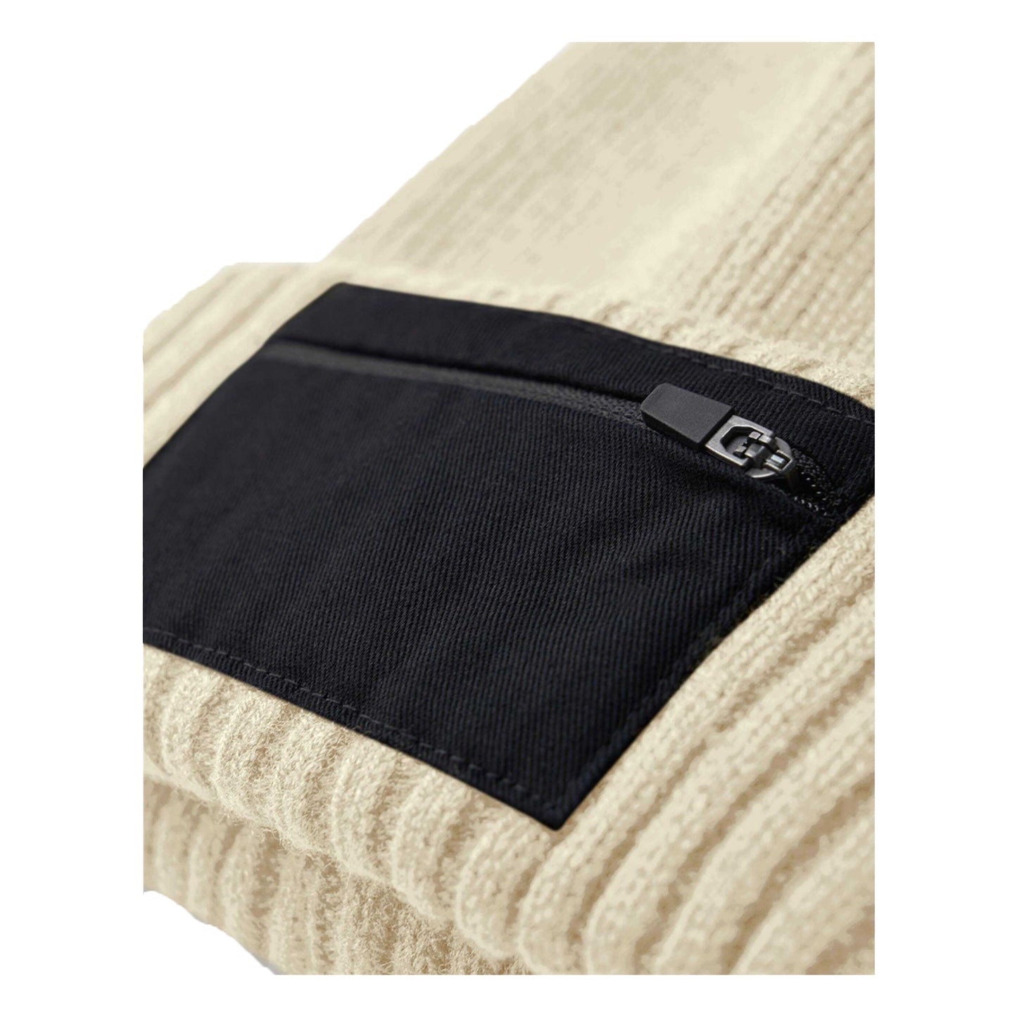 Sand-Black - Side - Beechfield Unisex Adult Zip Patch Beanie