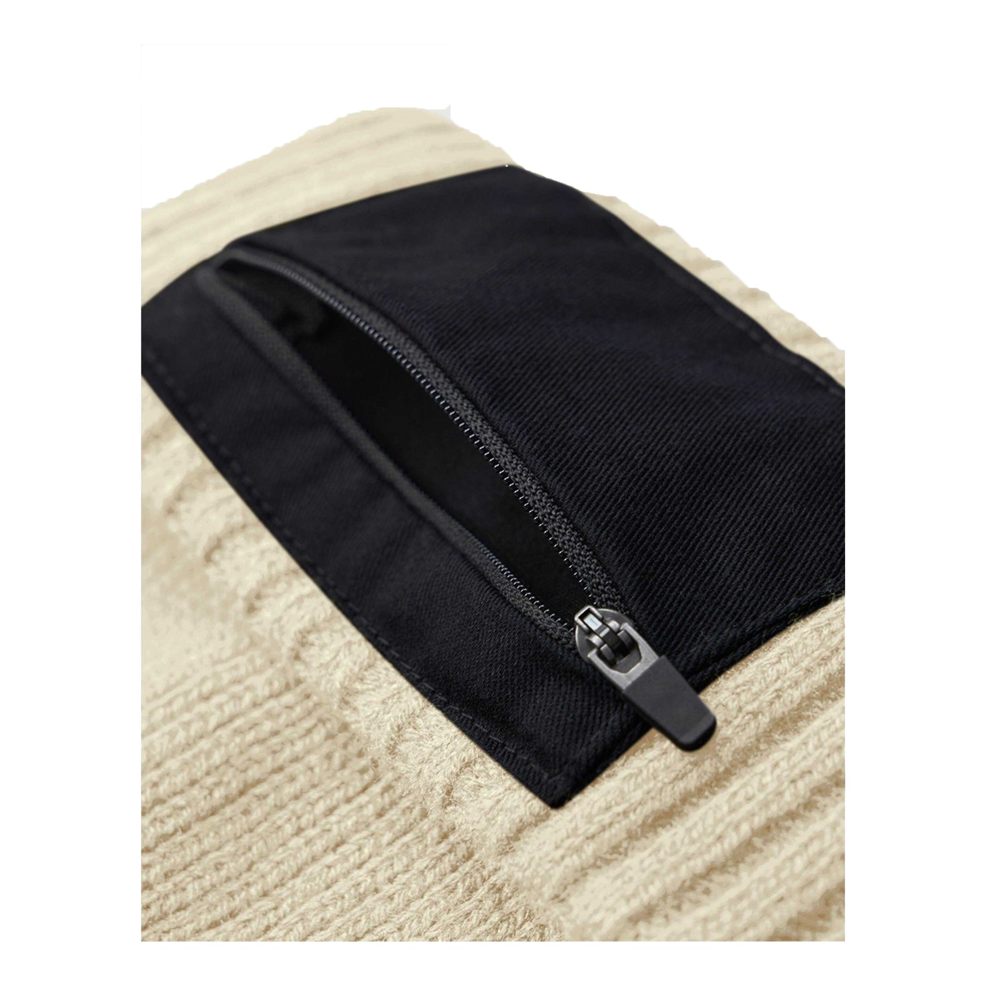 Sand-Black - Pack Shot - Beechfield Unisex Adult Zip Patch Beanie