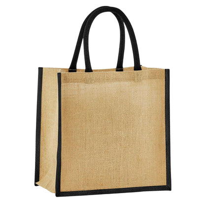 Natural-Black - Front - Westford Mill Starched Jute Mini Gift Bag