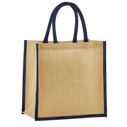 Natural-Navy - Front - Westford Mill Starched Jute Mini Gift Bag