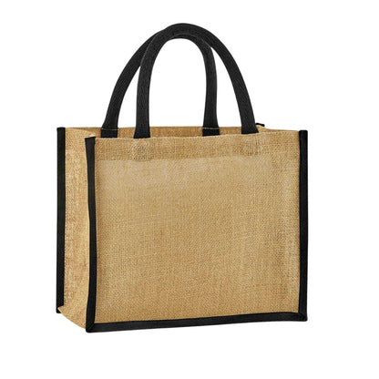 Natural-Black - Front - Westford Mill Starched Jute Midi Tote Bag