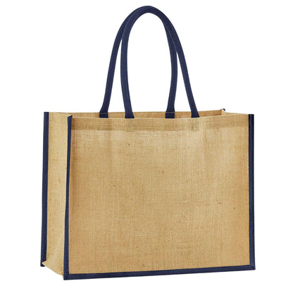 Natural-Navy - Front - Westford Mill Classic Starched Jute Tote Bag