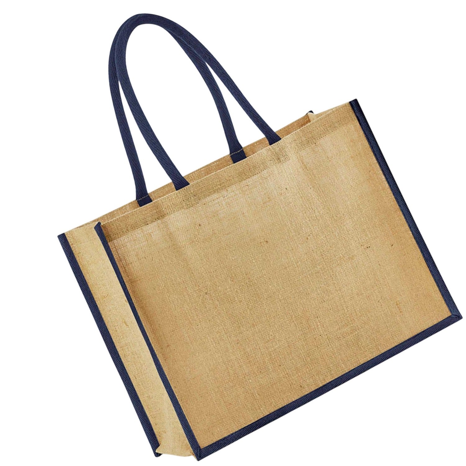 Natural-Navy - Back - Westford Mill Classic Starched Jute Tote Bag