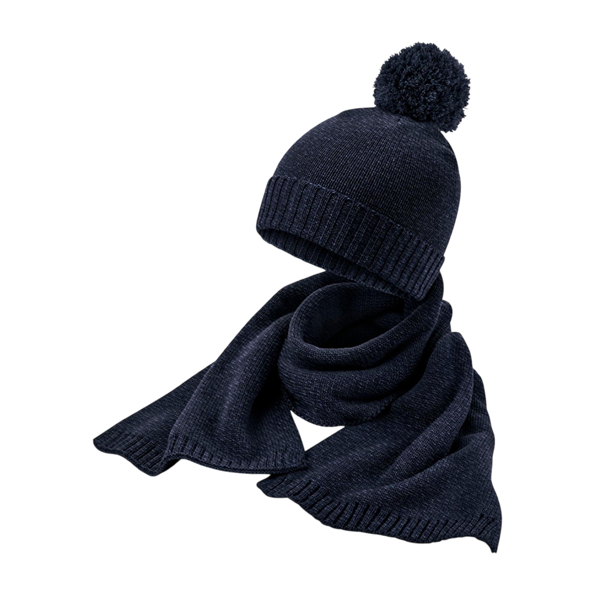 Navy Flecked - Back - Beechfield Knitted Scarf & Beanie Set