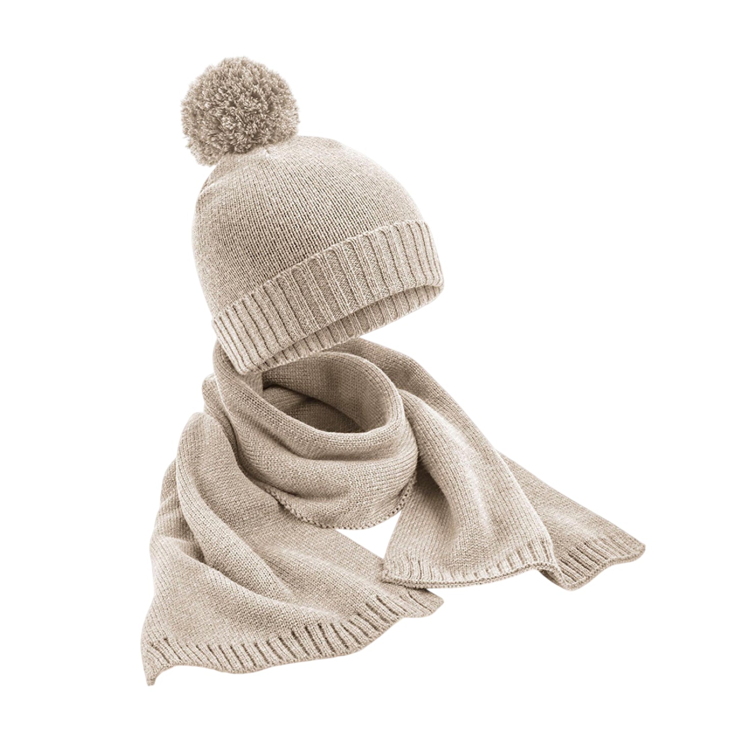 Oatmeal Flecked - Front - Beechfield Knitted Scarf & Beanie Set