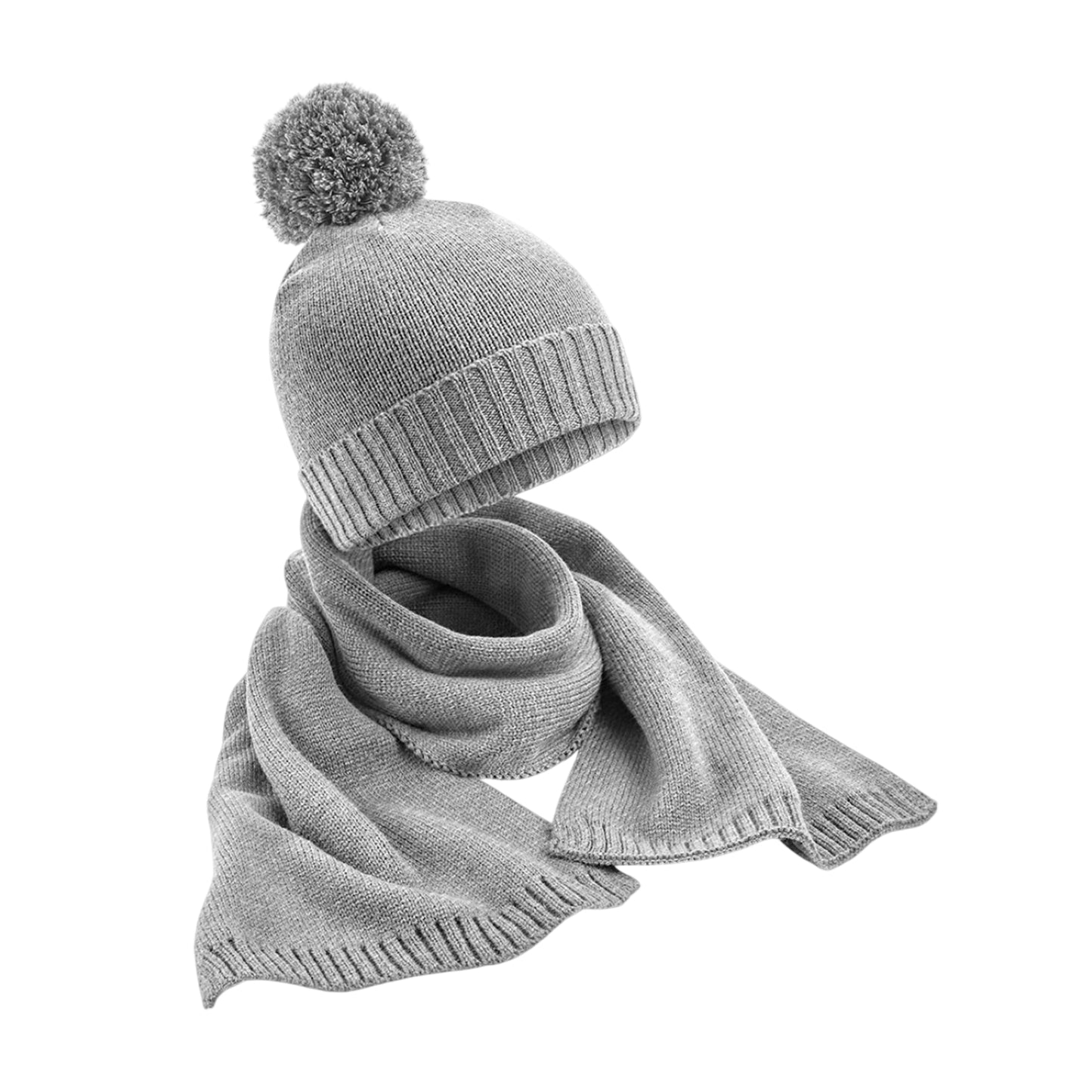 Light Grey Flecked - Front - Beechfield Knitted Scarf & Beanie Set