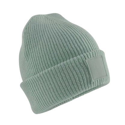 Dusty Green - Front - Beechfield Childrens-Kids Tonal Patch Cuffed Beanie