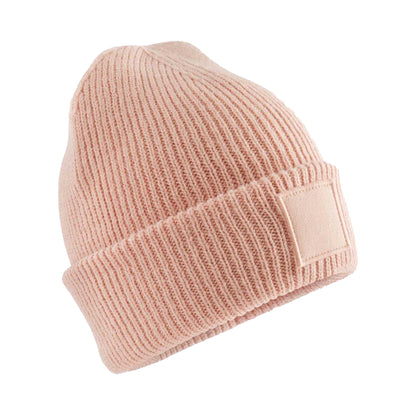 Peach - Front - Beechfield Childrens-Kids Tonal Patch Cuffed Beanie