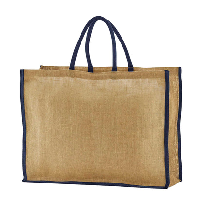 Natural-Navy - Back - Westford Mill Market Starched Jute Tote Bag
