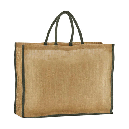 Natural-Olive Green - Front - Westford Mill Market Starched Jute Tote Bag