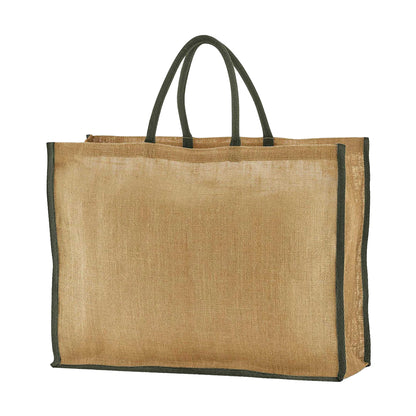 Natural-Olive Green - Back - Westford Mill Market Starched Jute Tote Bag