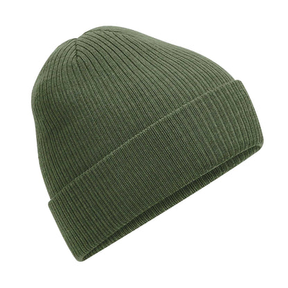 Olive Green - Front - Beechfield Unisex Adult Polylana Ribbed Beanie
