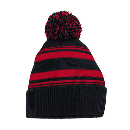 Black-Classic Red - Back - Beechfield Unisex Adult Fan Striped Beanie