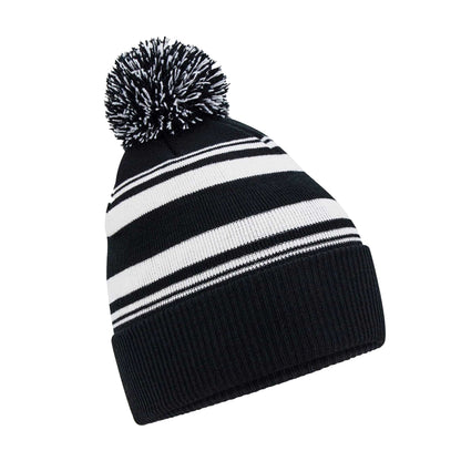 Black-White - Front - Beechfield Unisex Adult Fan Striped Beanie