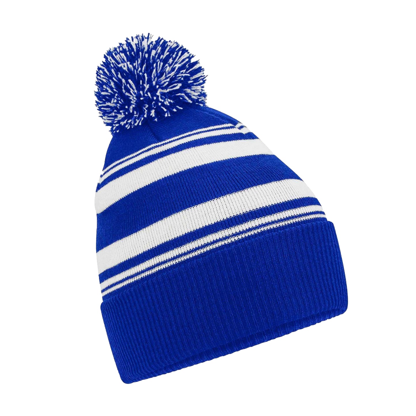 Bright Royal-White - Front - Beechfield Unisex Adult Fan Striped Beanie