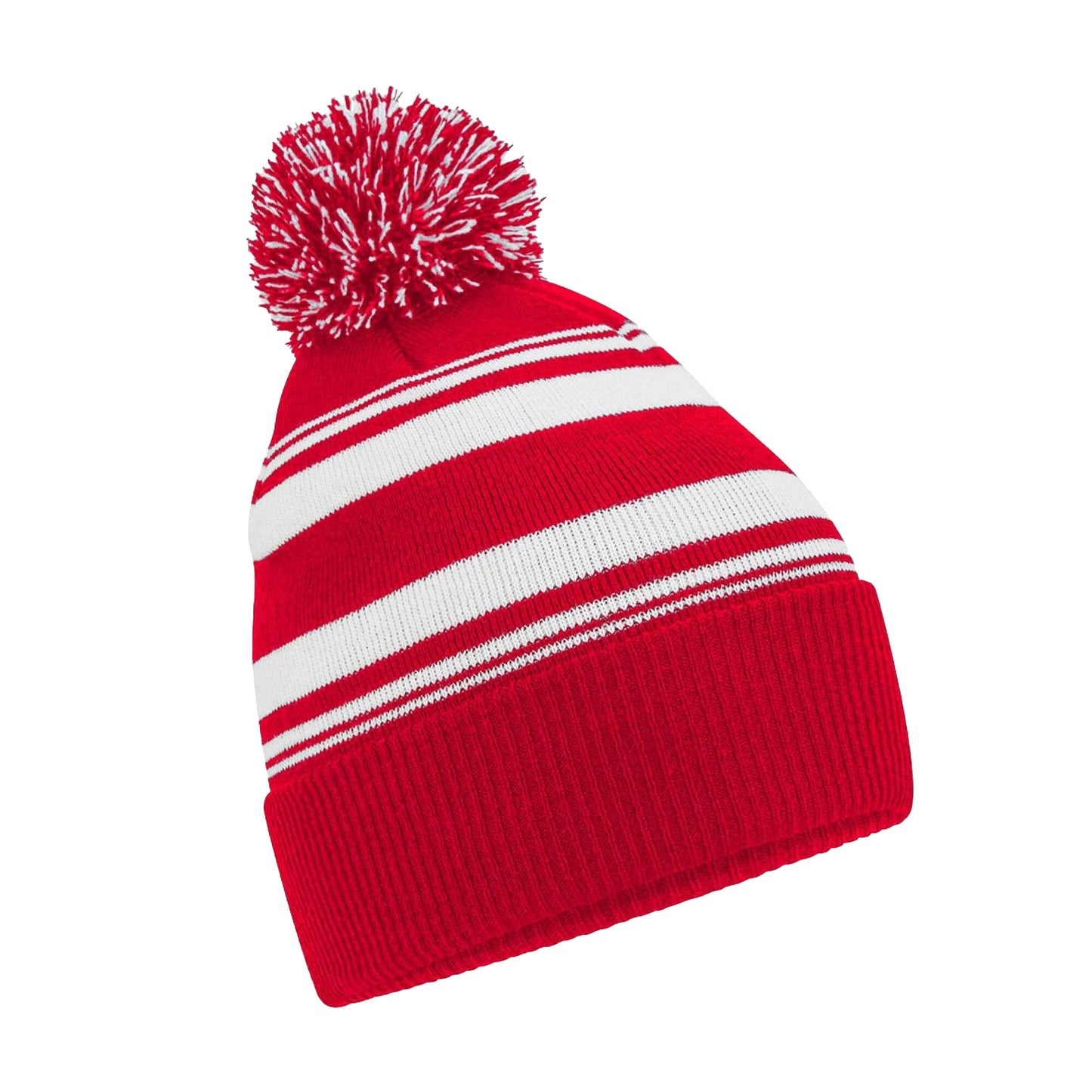 Classic Red-White - Front - Beechfield Unisex Adult Fan Striped Beanie