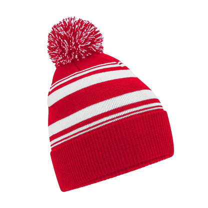 Classic Red-White - Front - Beechfield Unisex Adult Fan Striped Beanie