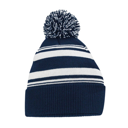 French Navy-White - Back - Beechfield Unisex Adult Fan Striped Beanie