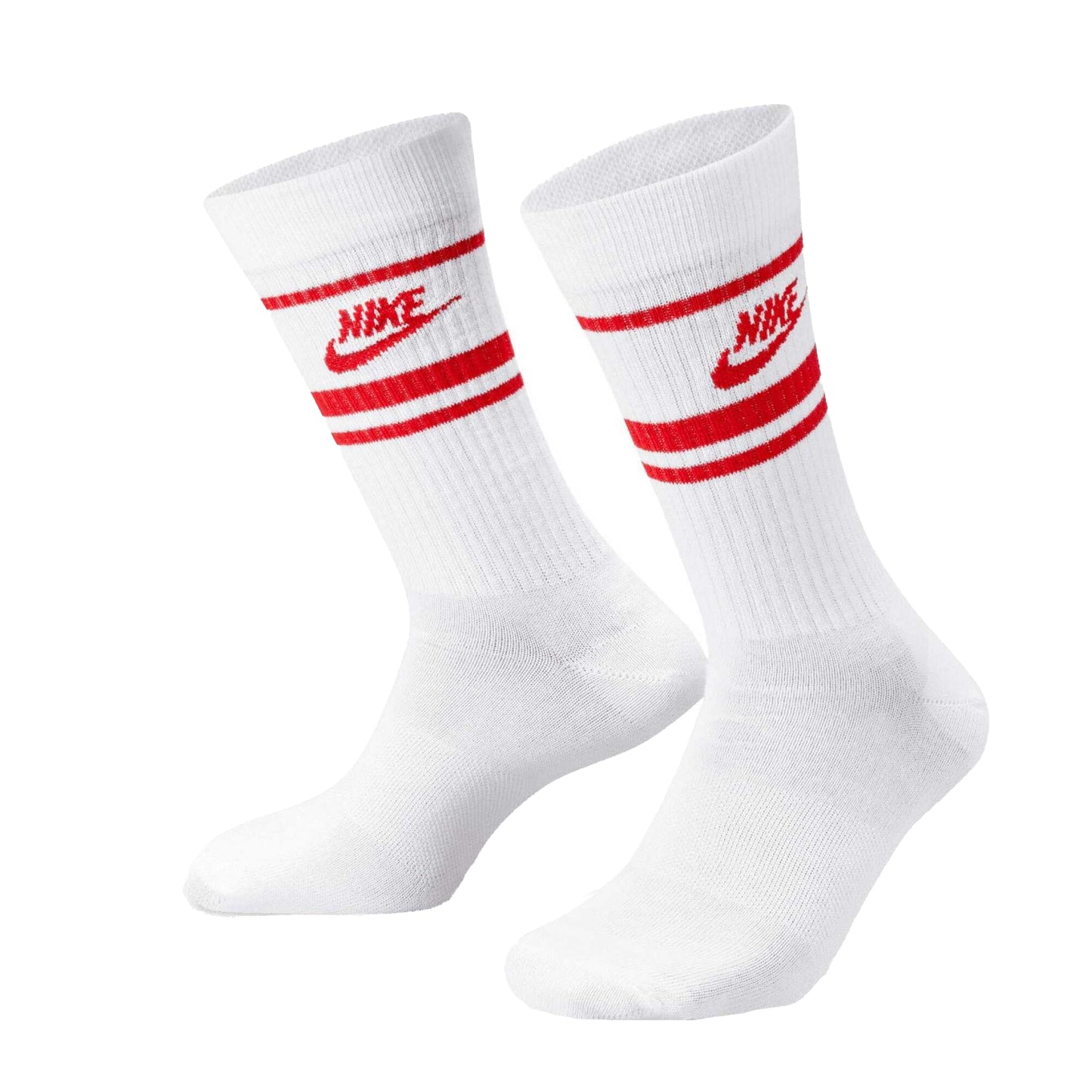 White-Red - Front - Nike Unisex Adult Sportswear Essential Everyday Crew Socks (Pack of 3)