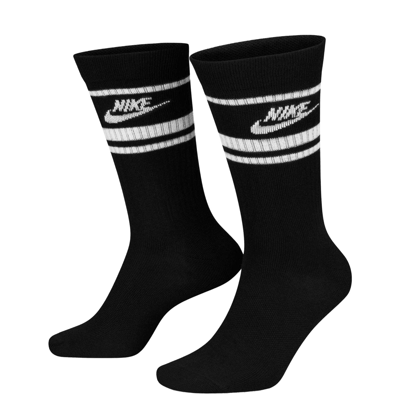 Black-White - Front - Nike Unisex Adult Sportswear Essential Everyday Crew Socks (Pack of 3)