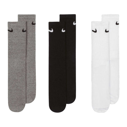 White-Grey-Black - Front - Nike Unisex Adult Lightweight Everyday Crew Socks (Pack of 3)