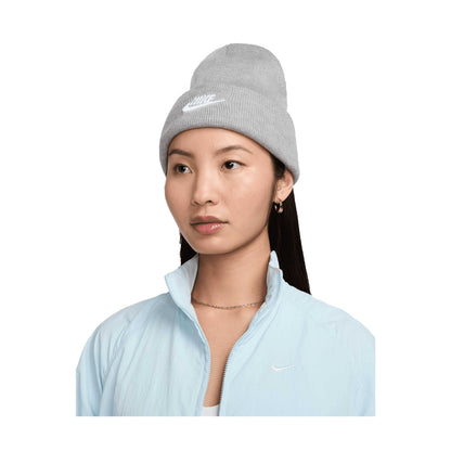 Dark Grey Heather-White - Front - Nike Unisex Adult Futura Peak Beanie
