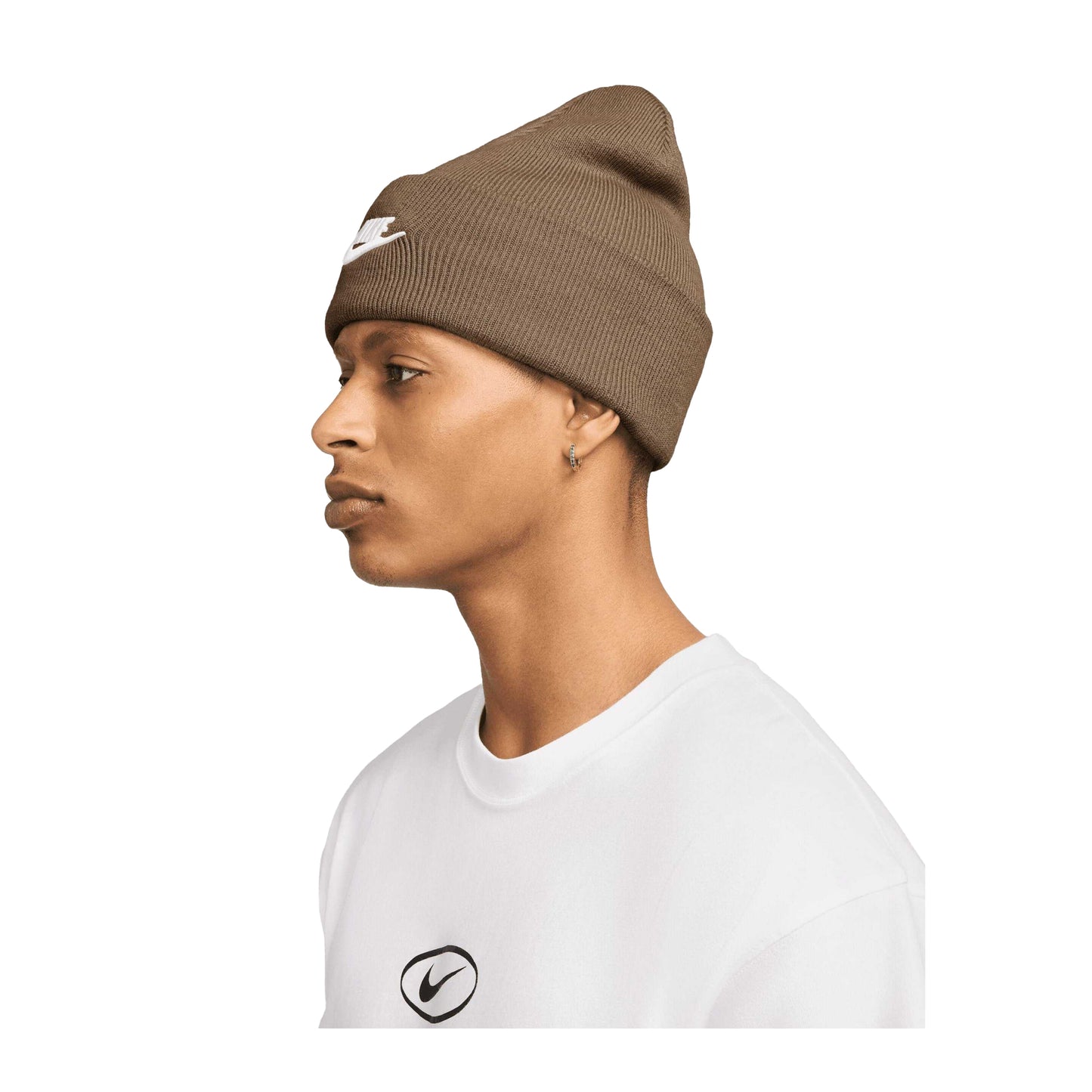 Mosswood brown-White - Side - Nike Unisex Adult Futura Peak Beanie