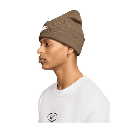 Mosswood brown-White - Side - Nike Unisex Adult Futura Peak Beanie