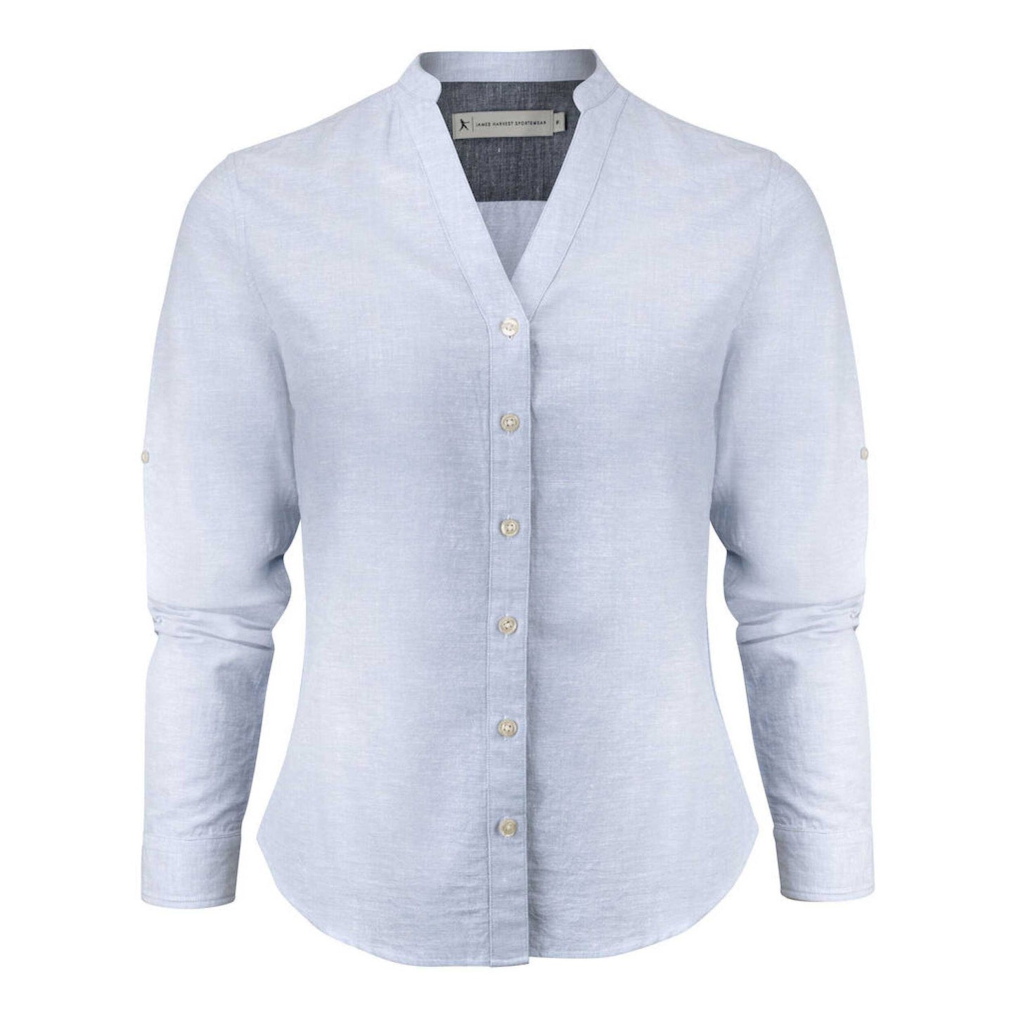 Light Blue - Front - James Harvest Womens-Ladies Townsend Shirt