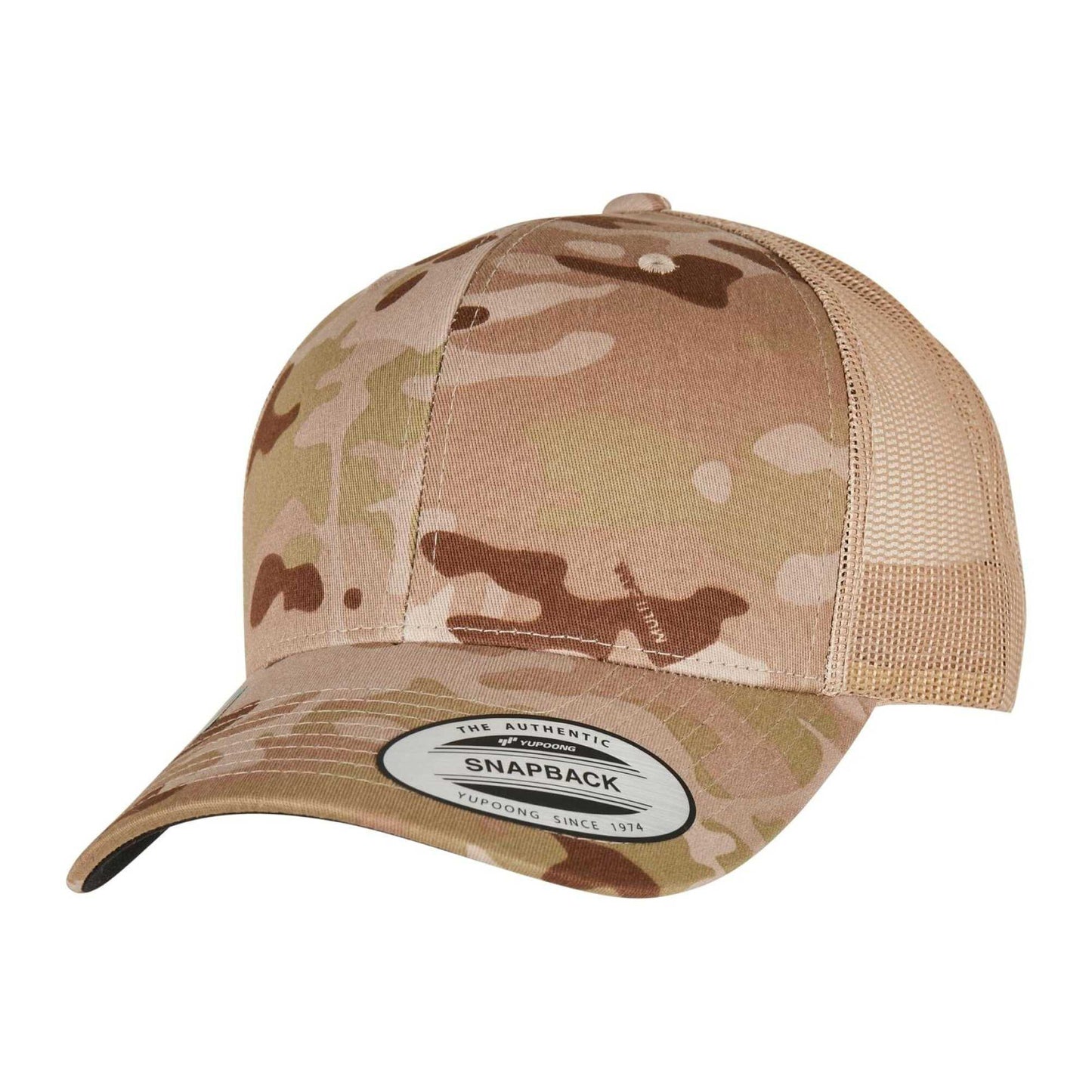 Tan - Front - Flexfit Unisex Adult Retro Camo Trucker Cap