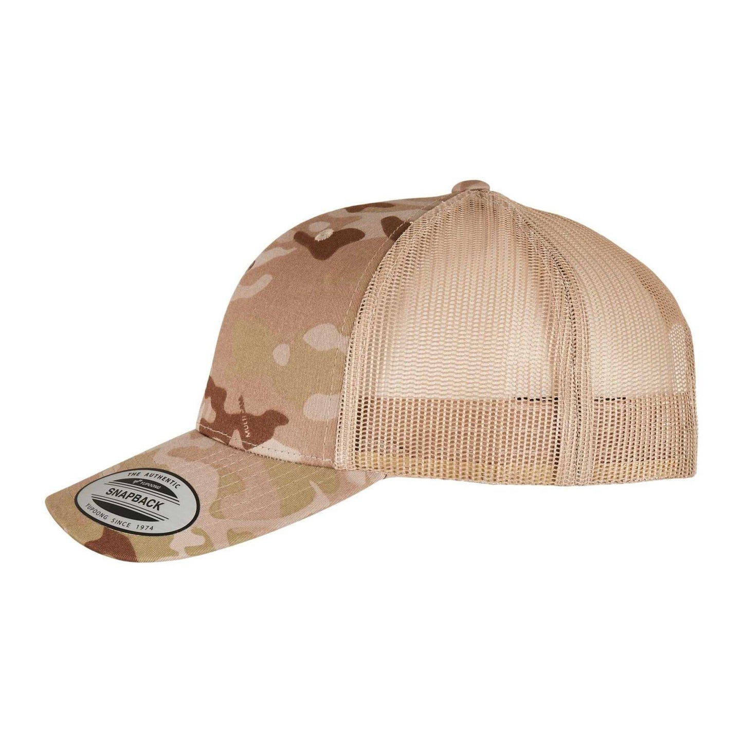 Tan - Side - Flexfit Unisex Adult Retro Camo Trucker Cap
