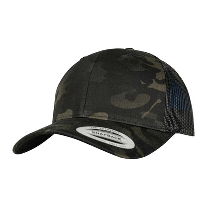 Black Multicam - Front - Flexfit Unisex Adult Retro Camo Trucker Cap