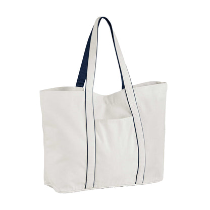 Soft White-French Navy - Front - Westford Mill Courtside Large Tote Bag