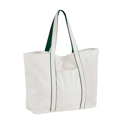 Soft White-Bottle Green - Front - Westford Mill Courtside Large Tote Bag