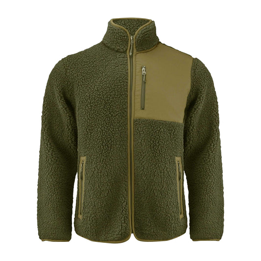 Moss Green - Front - James Harvest Mens Kingsley Sherpa Fleece Jacket