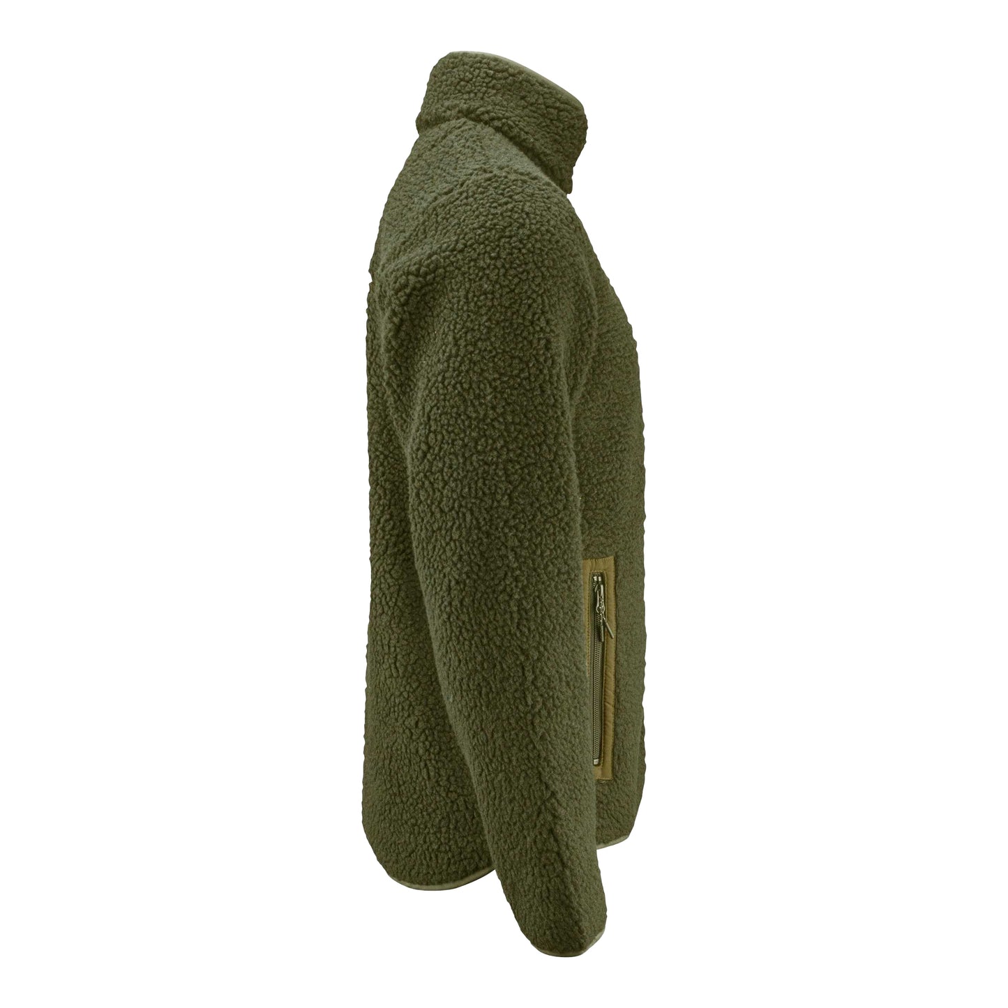 Moss Green - Side - James Harvest Mens Kingsley Sherpa Fleece Jacket