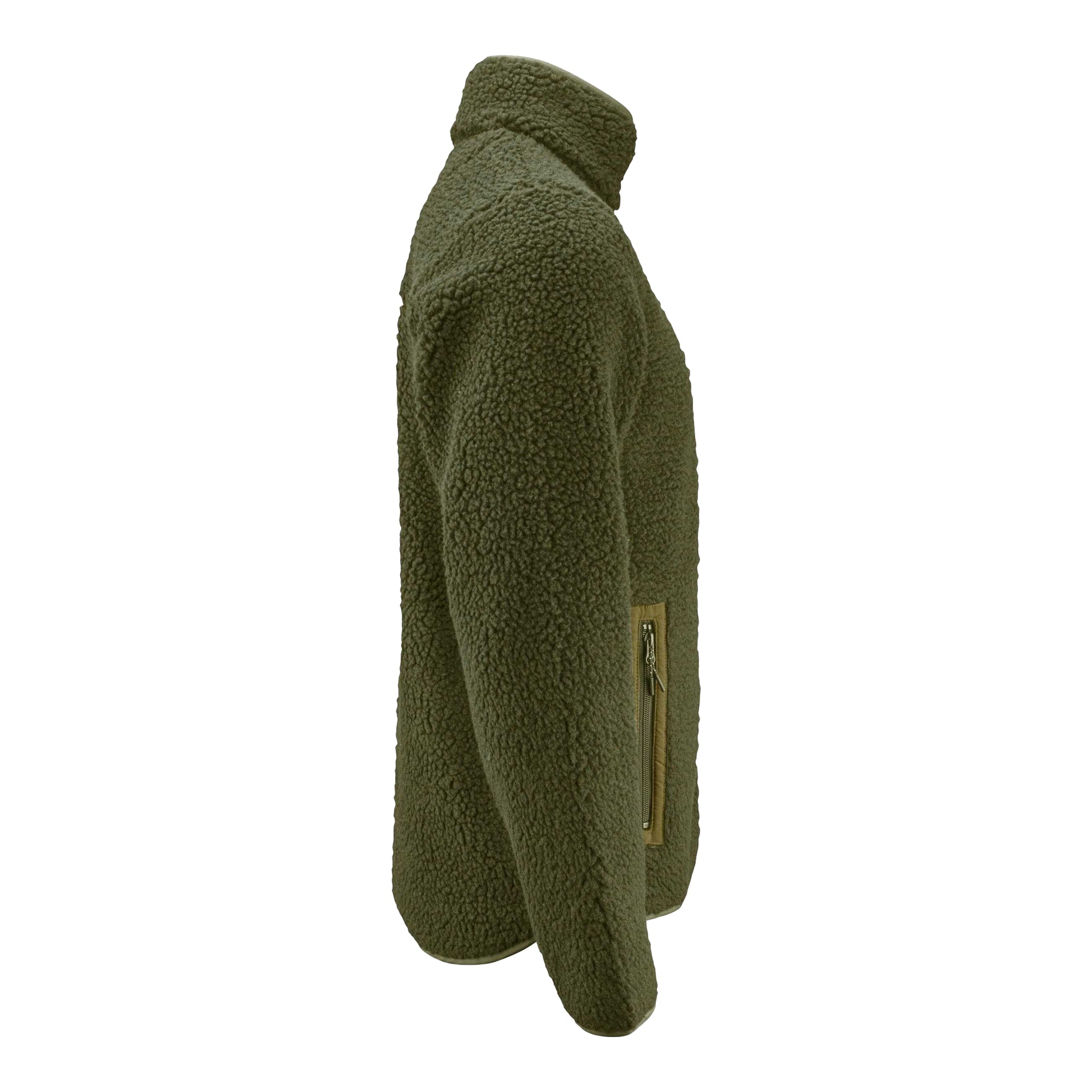 Moss Green - Side - James Harvest Mens Kingsley Sherpa Fleece Jacket