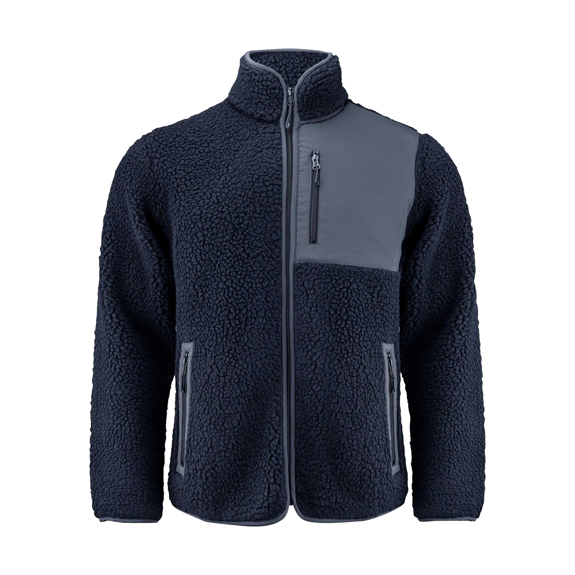 Navy - Front - James Harvest Mens Kingsley Sherpa Fleece Jacket