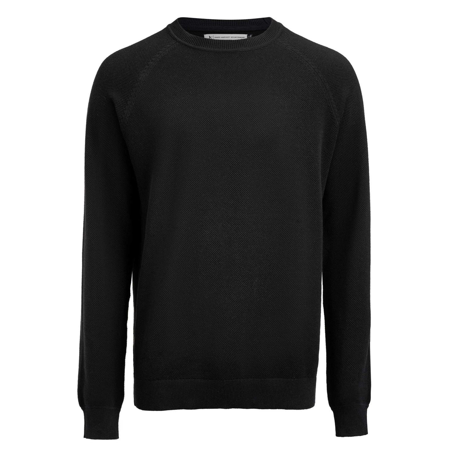 Black - Front - James Harvest Mens Ashland Knitted Raglan Sweatshirt