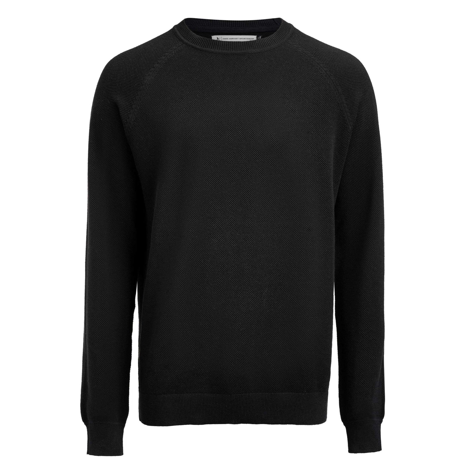 Black - Front - James Harvest Mens Ashland Knitted Raglan Sweatshirt