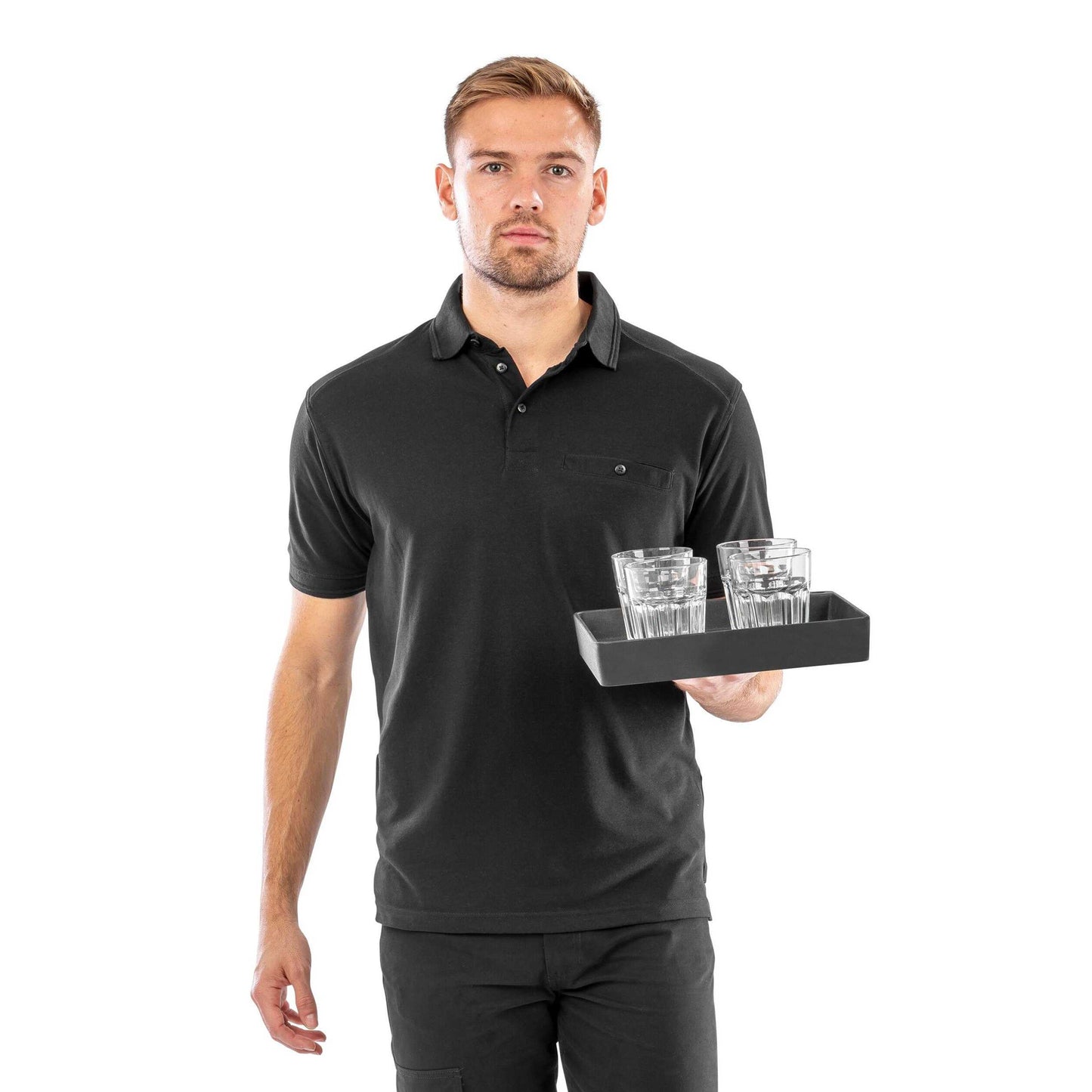 Black - Back - WORK-GUARD by Result Mens Apex Polo Shirt