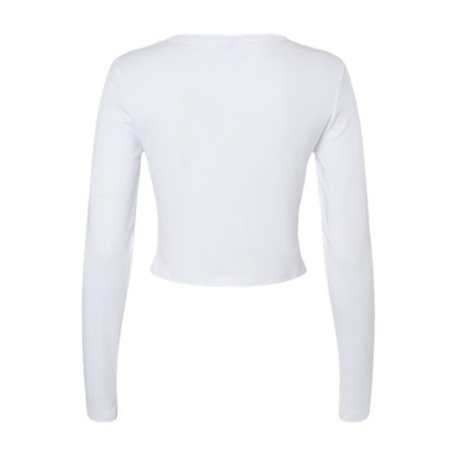 Solid White - Back - Bella + Canvas Womens-Ladies Micro-Rib Long-Sleeved T-Shirt