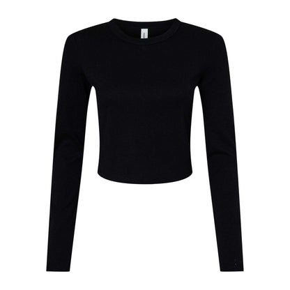 Solid Black - Front - Bella + Canvas Womens-Ladies Micro-Rib Long-Sleeved T-Shirt