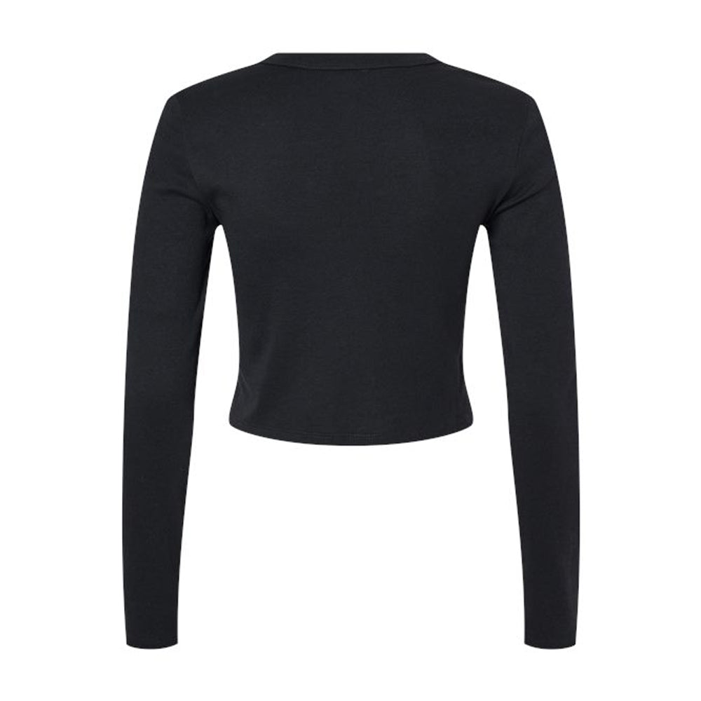 Solid Black - Back - Bella + Canvas Womens-Ladies Micro-Rib Long-Sleeved T-Shirt