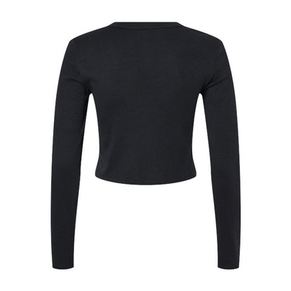 Solid Black - Back - Bella + Canvas Womens-Ladies Micro-Rib Long-Sleeved T-Shirt