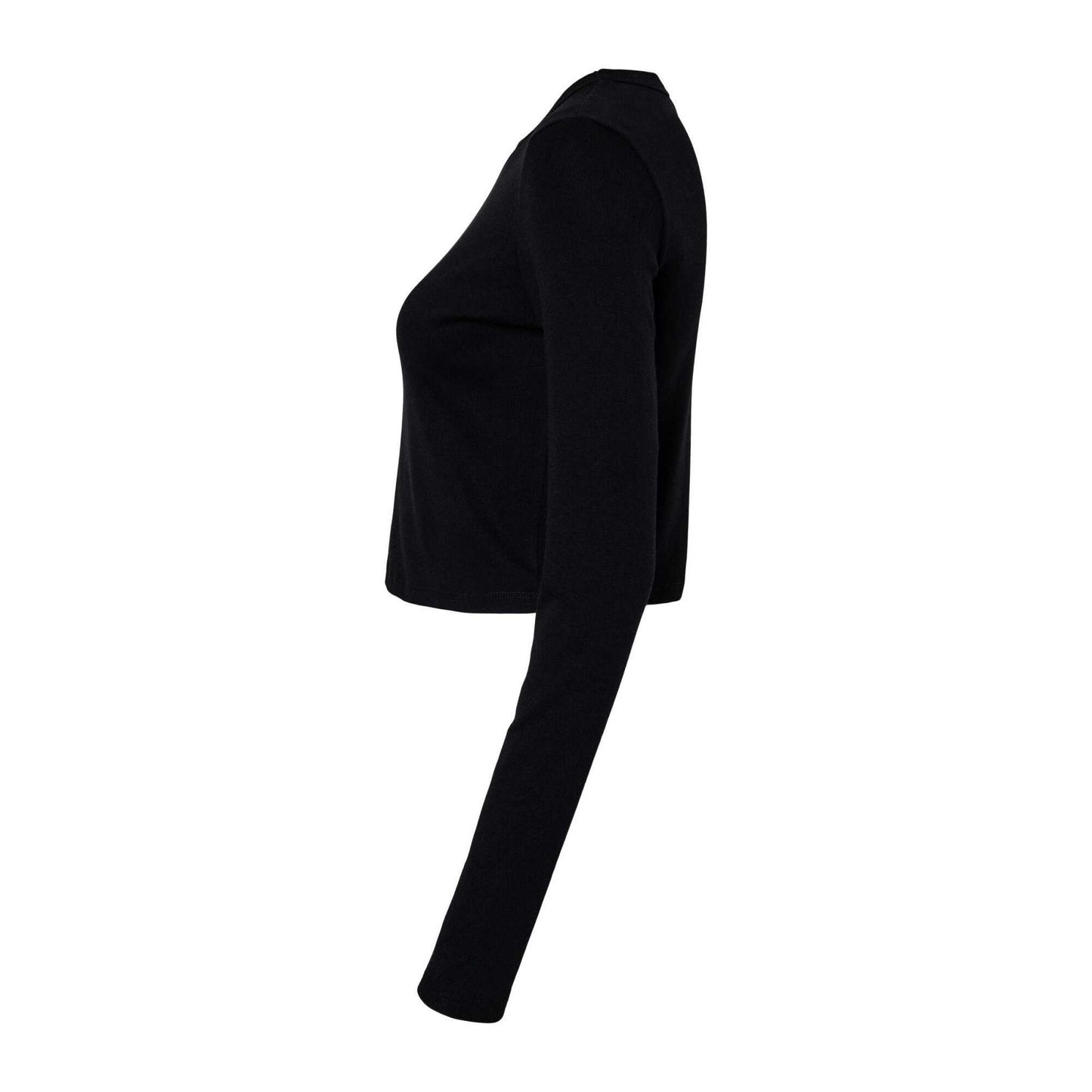 Solid Black - Side - Bella + Canvas Womens-Ladies Micro-Rib Long-Sleeved T-Shirt