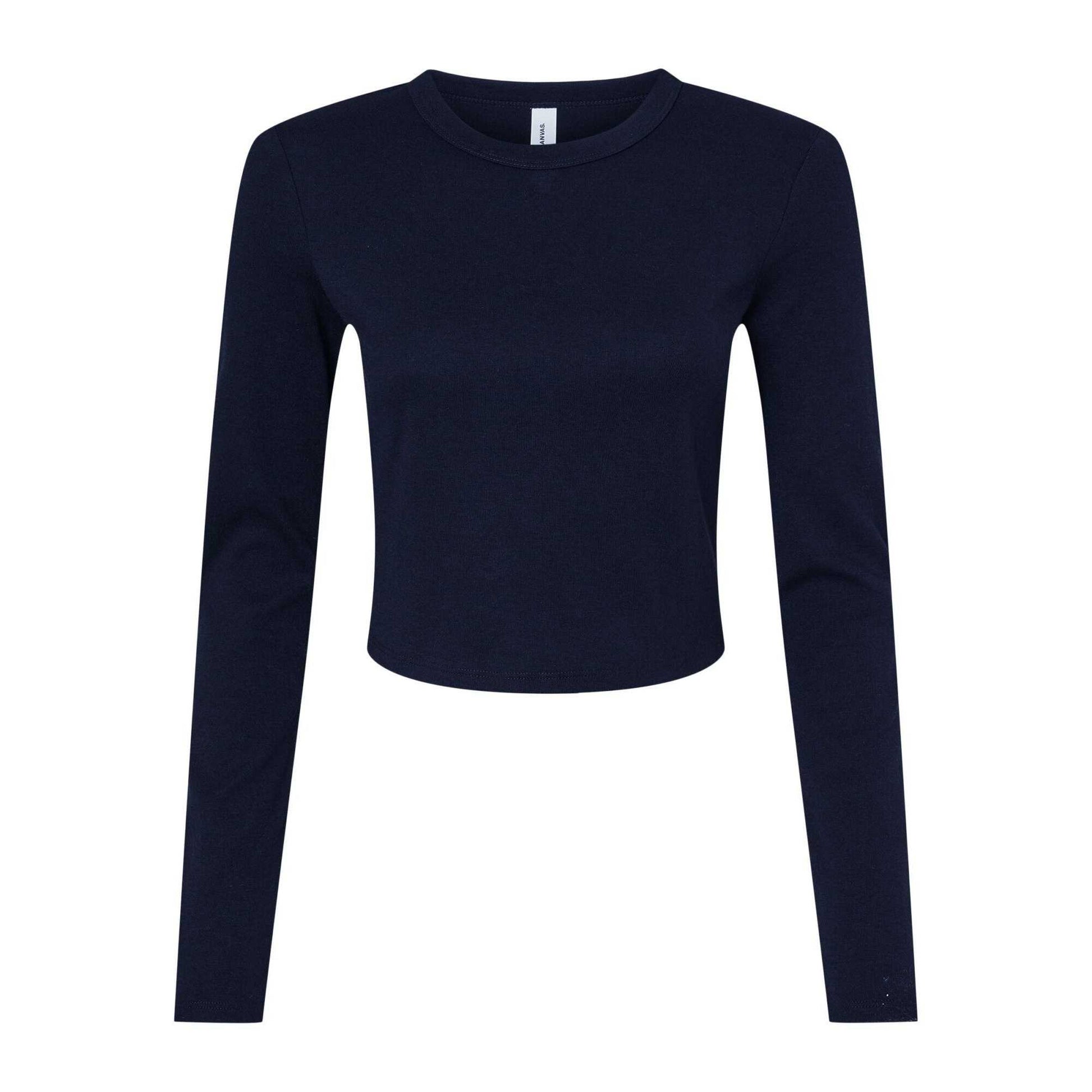 Solid Navy - Front - Bella + Canvas Womens-Ladies Micro-Rib Long-Sleeved T-Shirt