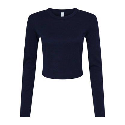 Solid Navy - Front - Bella + Canvas Womens-Ladies Micro-Rib Long-Sleeved T-Shirt